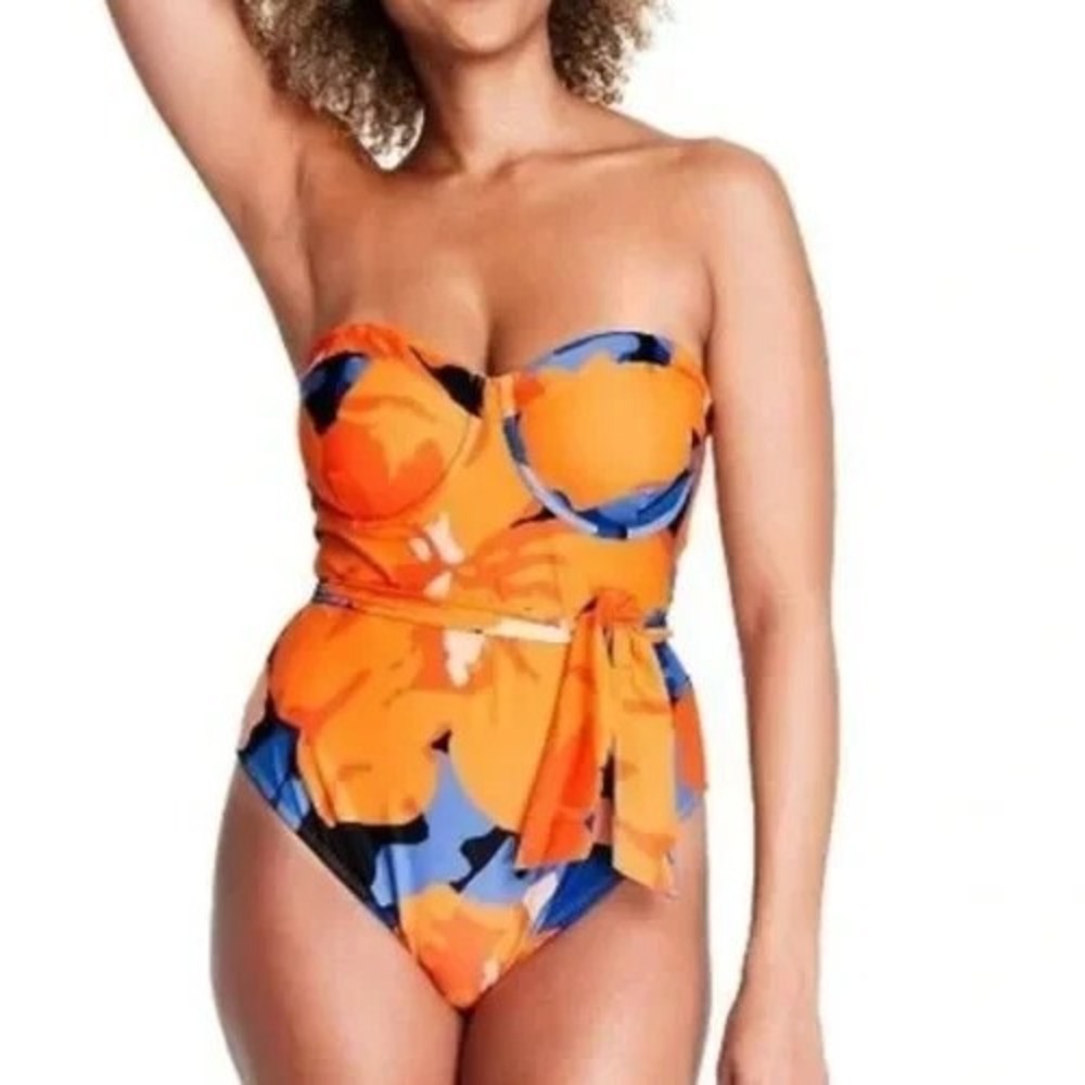 Tabitha Brown for Target One Piece Swimsuit Women‎ S Strapless Belted Colorblock